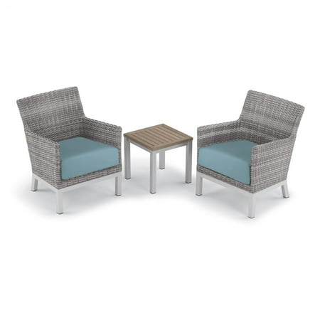 Vintage Salterini Patio Set Argento 3 Piece Wicker Patio Conversation Set W/ Tekwood Vintage End Table & Ice Blue Cushions By Oxford Garden ()