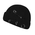 thumbnail image 1 of Knitted Hat Hip Hop Ripped Flanging Metal Ring Solid Color Keep Warm Woolen Yarn Autumn Winter Women Beanie Cap for Outdoor, 1 of 11