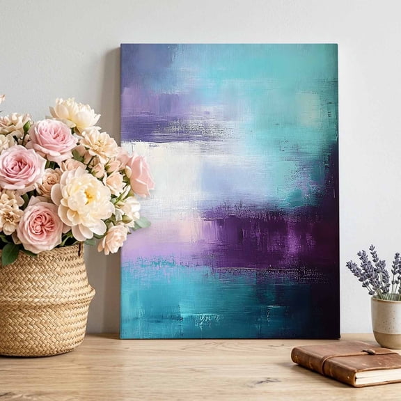 Canvas Wall Art Purple Teal Canvas Art Print Mottled Graffiti Color Block Abstract Geometric Pictures Wall Decor for Living Room Bedroom Artwork Decorations Stretched Framed Ready to Hang 18"x24"