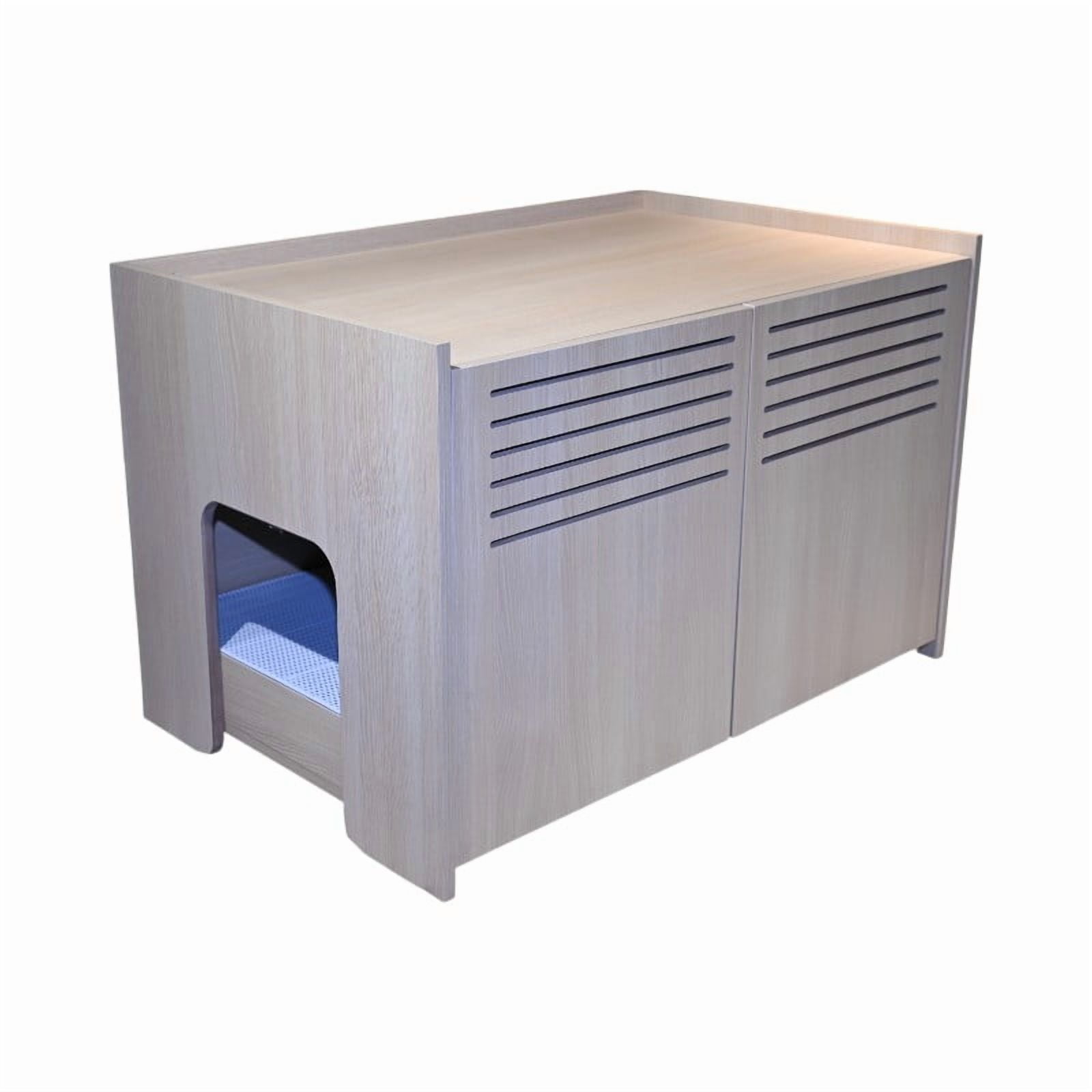 Noaman Modern Wooden Cat House with Scratching Pad & Hidden Litter Box Enclosure, 33.46" x 21.06" x 21", Beige Brown, Spacious & Stylish Pet Furniture