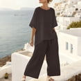 thumbnail image 5 of TAGOLD Womens Capris Jumpsuit Solid Color Short Sleeve Round Neck Top Long Pants Set, 5 of 5