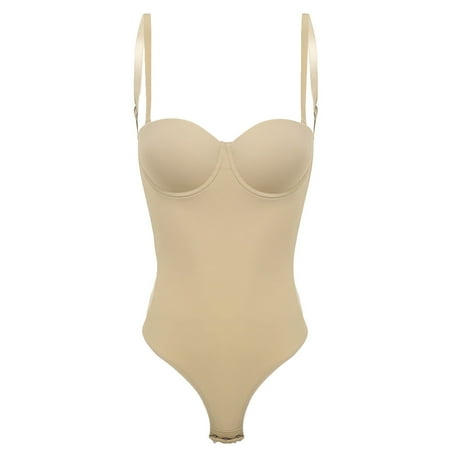 TiaoBug Bodysuit Lingerie Shapewear Slimming Tummy Control Body Shaper for Women Leotard Jumpsuit Khaki Medium