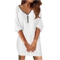 thumbnail image 1 of cfhntfmh Robe Chandail Femme Côtelée Tricotée Tendance Col en V Fermeture à Glissière Mini Robe Confortable Manches Longues Automne Hiver Robe Chandail, 1 of 5