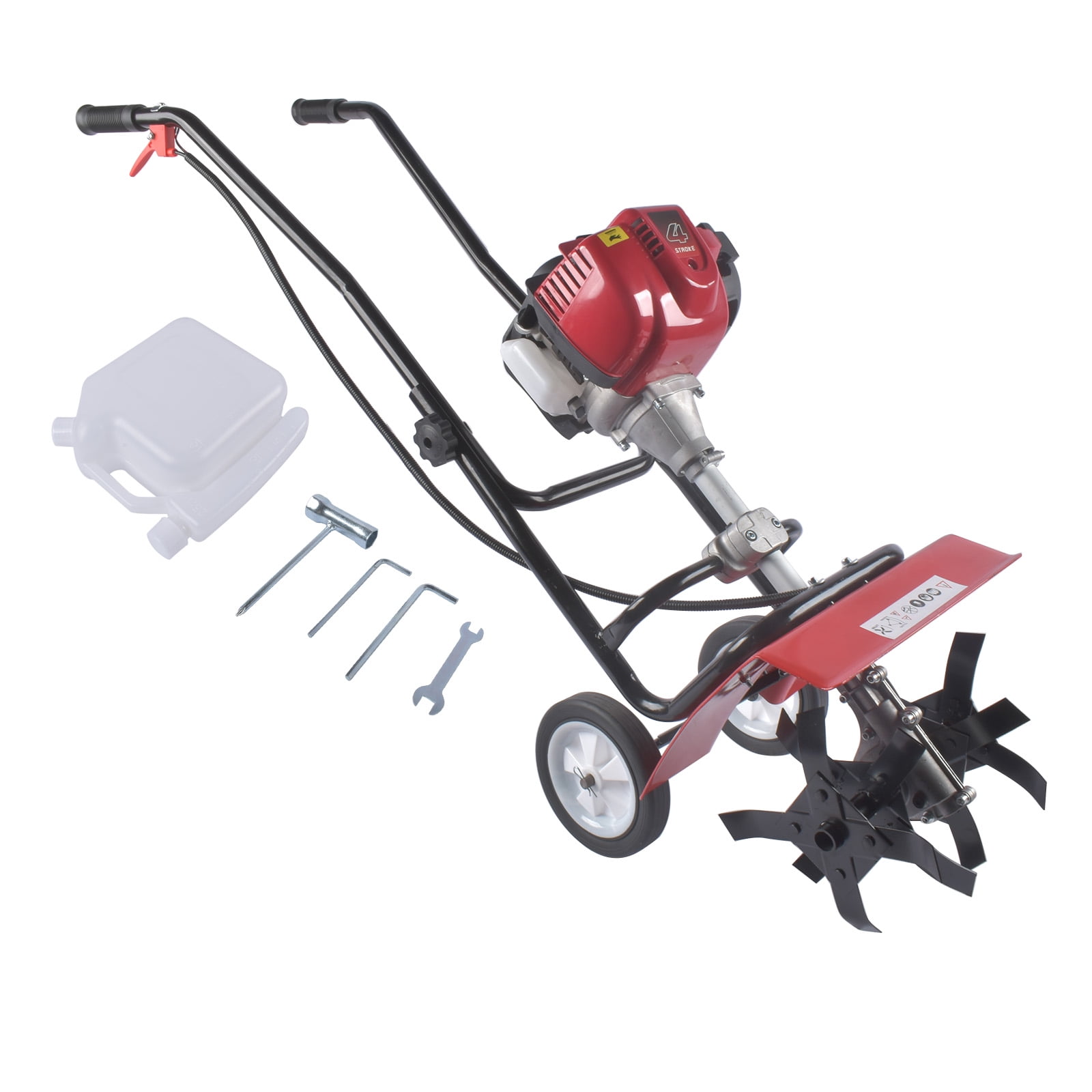 GELUOXI Tiller Cultivator Gas Powered, 31CC 4-Stroke Garden Cultivator, Tiller with 4 Steel Adjustable Front Tines for Lawn, Garden and Field Soil Cultivation