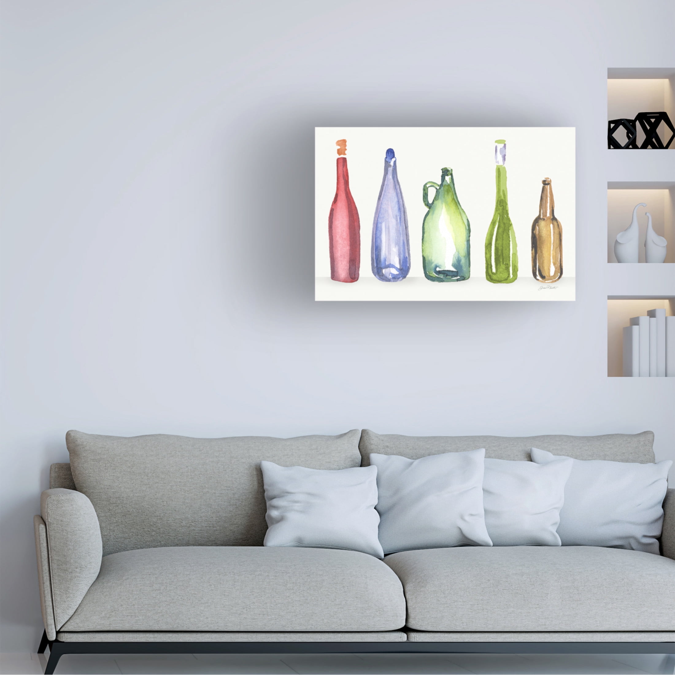Canvas Wall Art - Jean Plout 'Glass Liquor Bottles C' Wall Art for Living Room, Bedroom, or Office Décor by Trademark Fine Art - 19 x 12 Inches