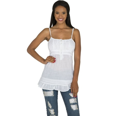 Cotton Empire Waist Chemise - s&p junior women white cotton pintuck & ruffle empire waist tank top