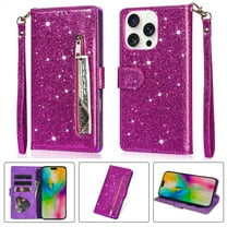 Allytechgroup Glitter Case for iPhone 16 Pro, Bling PU Leather Flip Folio Stand Cards Holder Anti-Scratch Shockproof Bumper Wallet Case Cover for iPhone 16 Pro, Purple