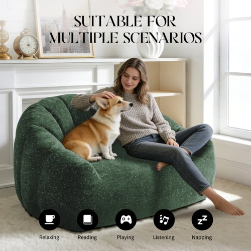 Bear Paw Sofa, Oversized Bean Bag Chair with Armrest, Shiny Silver Thread Faux Fur Plush, Filler Included, Ergonomic Comfy Seating for Living Room, Bedroom & Lounge, Green