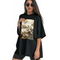 thumbnail image 3 of Plus Size Shirt for Women Black Tops for Women Oversized Short Sleeves Shirt for Women Flowers T Shirt Crewneck Shirt for Women L, 3 of 5