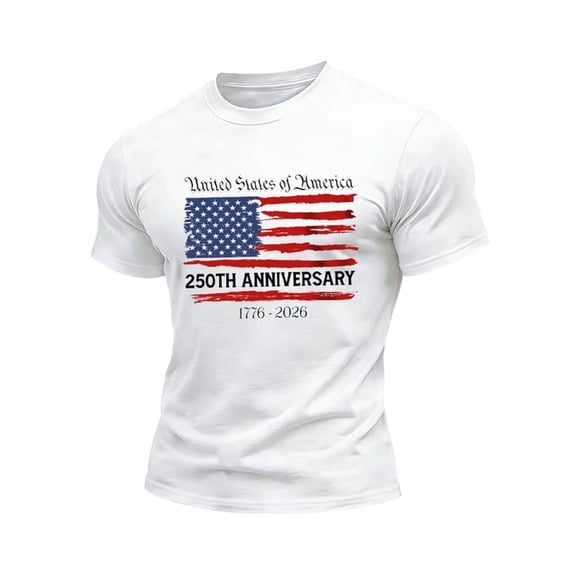 WEIWEN 250th Anniversary 1776-2026 Shirt Men Summer Short Sleeve 4th Of July Tops Fashion Usa Patriotic Tees Mens Graphic T-Shirts White, L