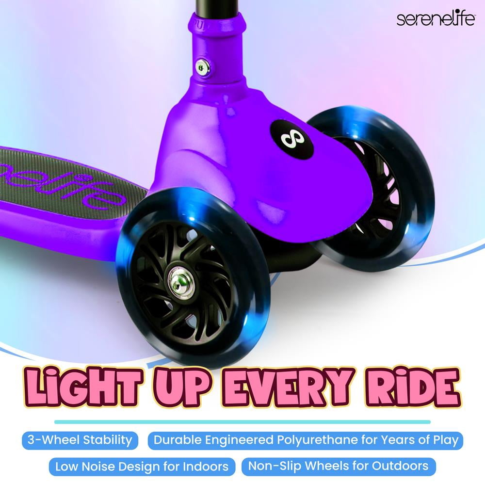 3-Wheel Foldable Kids Scooter - Child Toy Scooter with Built-in LED Wheel Lights, and Easy Maneuvering Lean-to-Steer Technology (Purple)