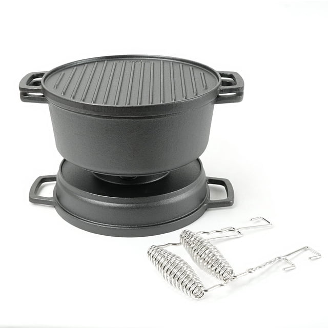 Set de Parrilla de Carbón HAWOK de Hierro Fundido con Horno Holandés de 4QT