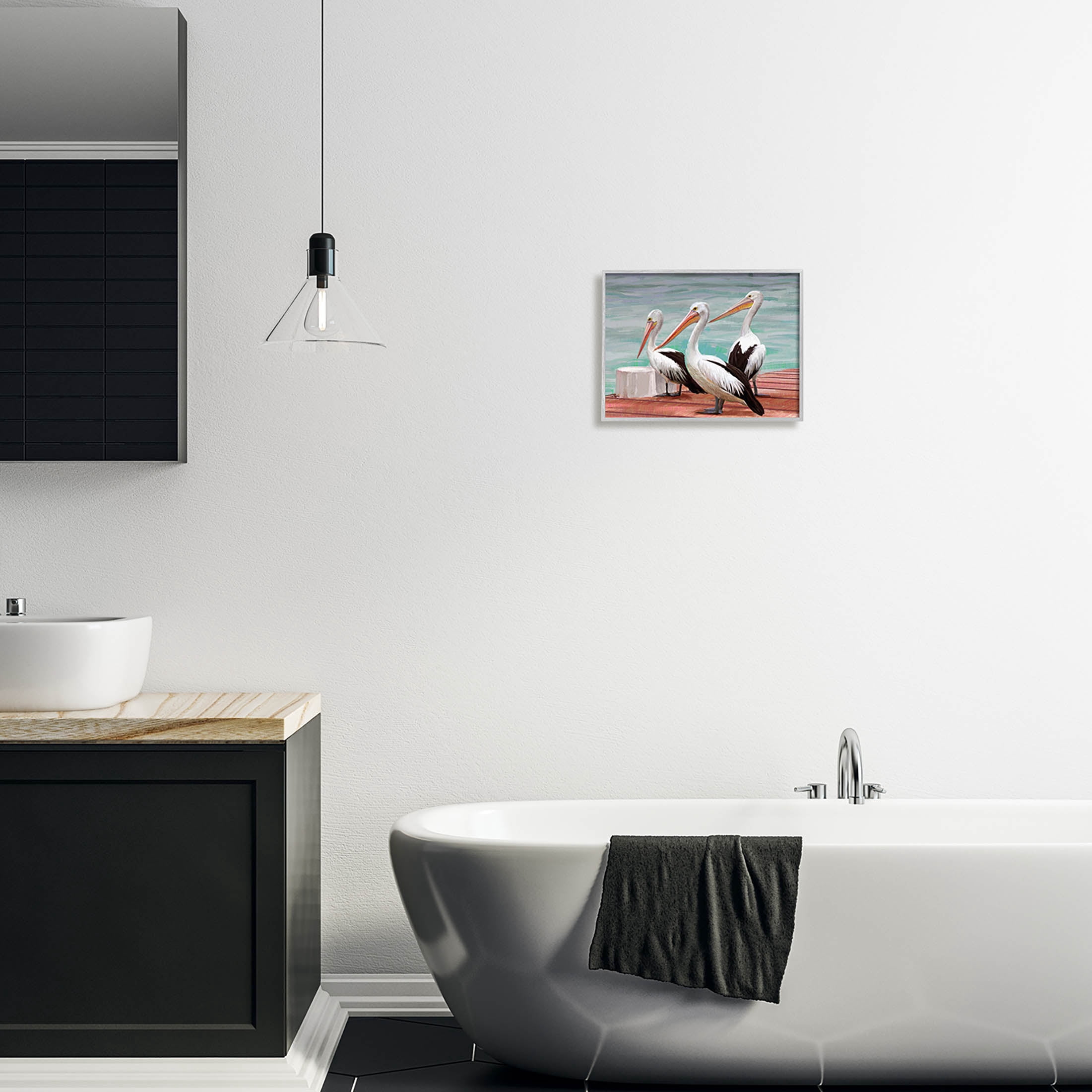 Stupell Industries Pelican Trio Port Dock Graphic Art Gray Framed Art Print Wall Art, Design by Ziwei Li
