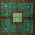 thumbnail image 1 of Ahgly Company Machine Washable Indoor Square Abstract Turquoise Blue Modern Area Rugs, 3' Square, 1 of 4