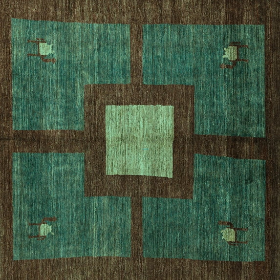 Ahgly Company Machine Washable Indoor Square Abstract Turquoise Blue Modern Area Rugs, 3' Square