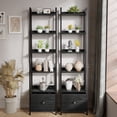 thumbnail image 2 of Tydimor 6-Tier Leaning Ladder Bookshelf with Removable Fabric Drawer, Black Oak Bookcase with Backboard Protection, Waterproof Anti-Scratch Storage Shelf for Living Room Bedroom Home Office, 2 of 8