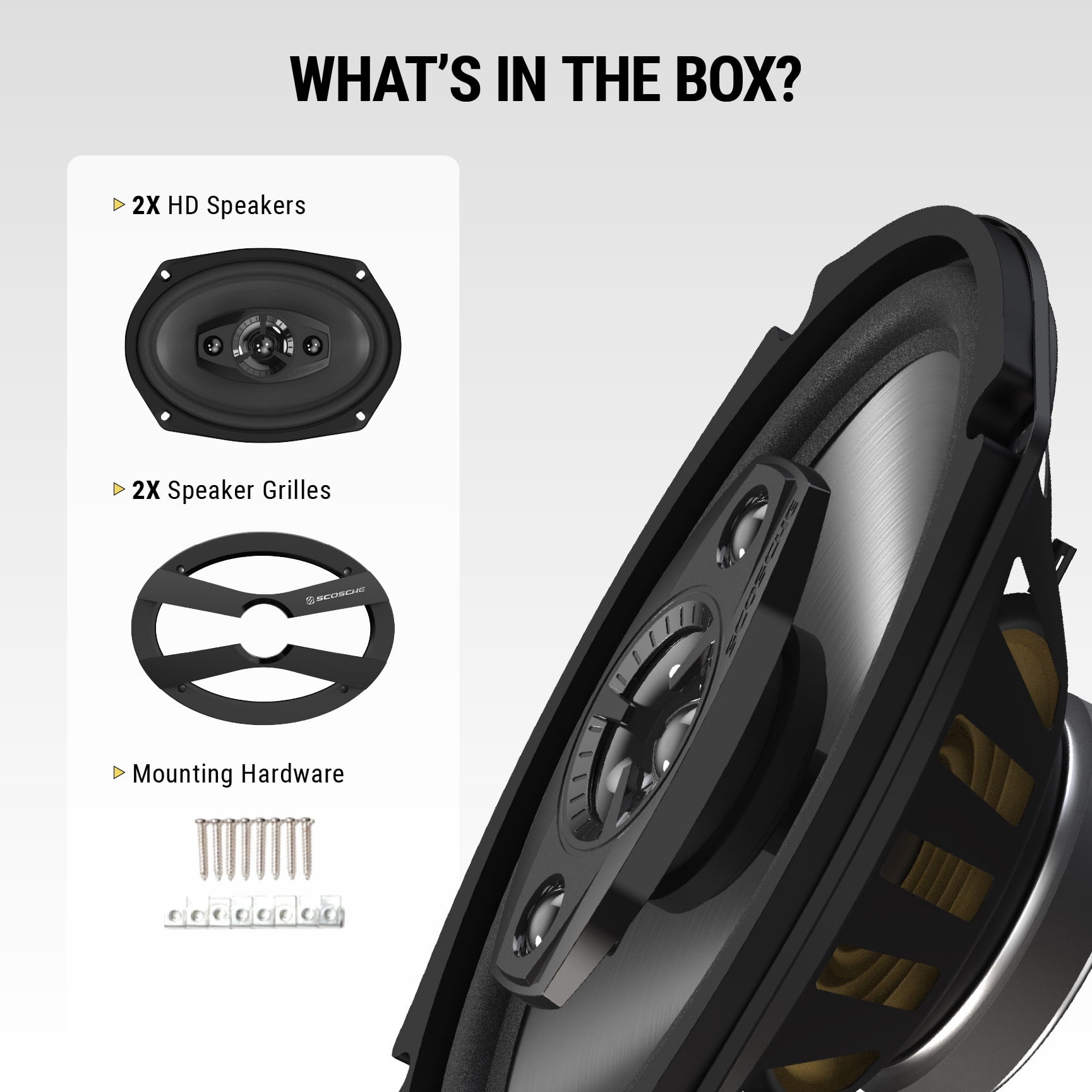 Scosche 6"x9" 4-Way Car Audio Speaker Pair – 300W Peak Power – Precision HD Sound, HD6904A-WM1SD