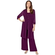 Roaman's Women's Plus Size Plus-Size 3 Piece Knit Embellished Pant Set
