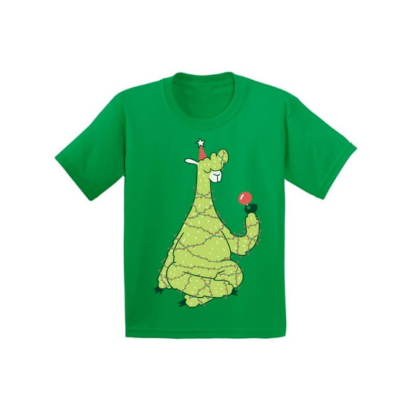 Christmas Tree Lama Shirt for Kids Xmas T-Shirt for Boys Girls Children Llama Tee Holiday Outfit