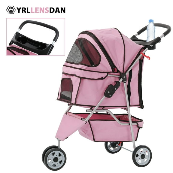 YRLLENSDAN Pet Stroller for Small Dog 10 lbs All Terrain Dog Stroller for Medium Dog 30 lbs Cat Stroller for 2 Cats Doggy Puppy Stroller with Furry Pad Portable Dog Cart with Wheels,Pink