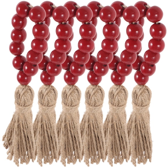 WHAMVOX Napkin Ring Set Multi Wooden Jute Rope Tassel Decoration for Women Wedding 6Pcs