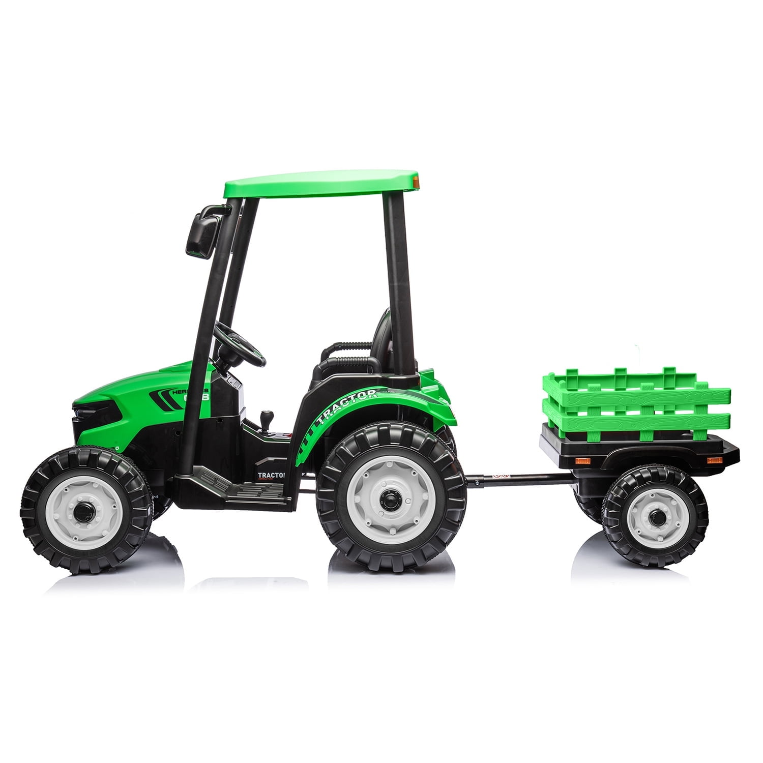 CIPACHO Ride On Tractor, 24V Powered Construction Vehicles for Kids with 3-Gear-Shift Ground Loade, Kids Car with Trailer, Green