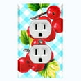 thumbnail image 1 of Metal Light Switch Plate Cover Gingham Cranberry Fruit Leaf Picnic Blue FUT001, 1 of 13