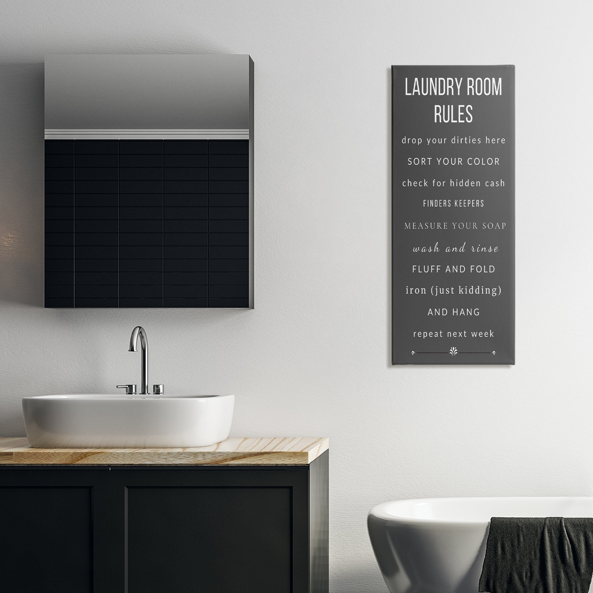 Grey Rules of Laundry Room Canvas Wall Art, design by Julia Frost