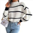 thumbnail image 3 of Suéter de Punto Grueso A Rayas con Cuello Alto para Mujer, Suéteres de Larga de Invierno, Tops M, 3 of 9
