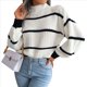 thumbnail image 3 of Suéter de Punto Grueso A Rayas con Cuello Alto para Mujer, Suéteres de Larga de Invierno, Tops L, 3 of 9