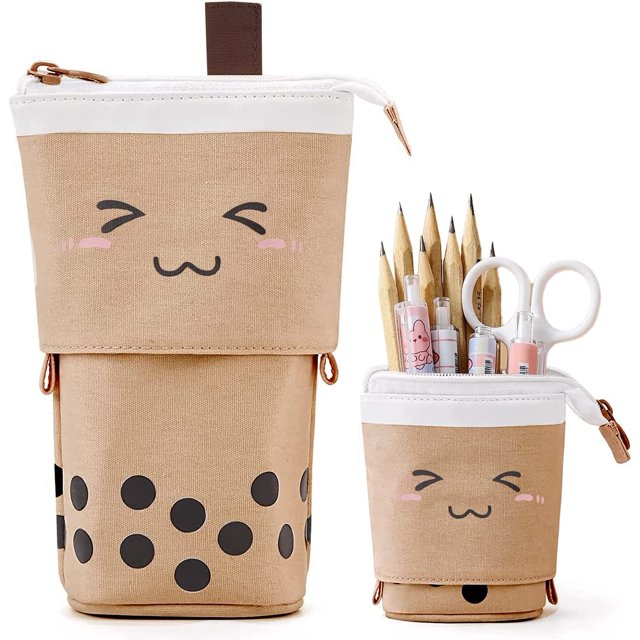 Lindo estuche telescópico 2 en 1, portalápices retráctil, para estudiantes, oficina, mujeres, niñas y niños, té de burbujas, talla única, bolsa adicional JM MX-0138402FYD