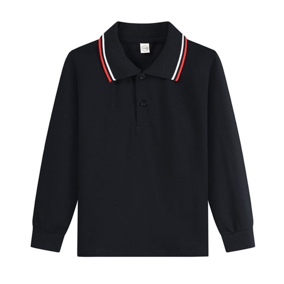 Domuza Kids Boys Polo Shirt Lapel Long Sleeve Casual Button Up T-Shirts Lightweight Comfy Quick Dry Athletic Golf School Uniform-Black 3-4 Years