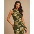 thumbnail image 5 of Army Green Jacquard Sleeveless Fitted Maxi Dress With Gold Floral Embroidery, Low Back, 5 of 7