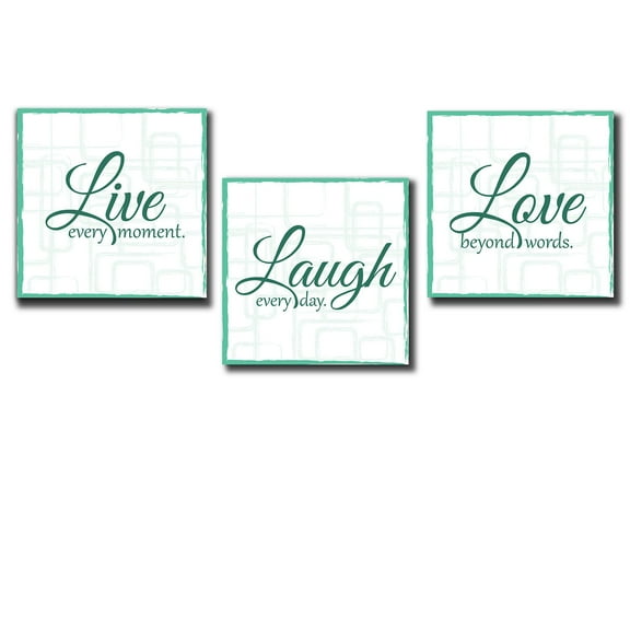 wall26 Live Laugh Love - 3 Piece Canvas Print - Wall Art Art - Gallery Wrap Panels on Wooden Stretcher Bars - Colorful Design for Home - Beautiful Quote - Ready to Hang Teal