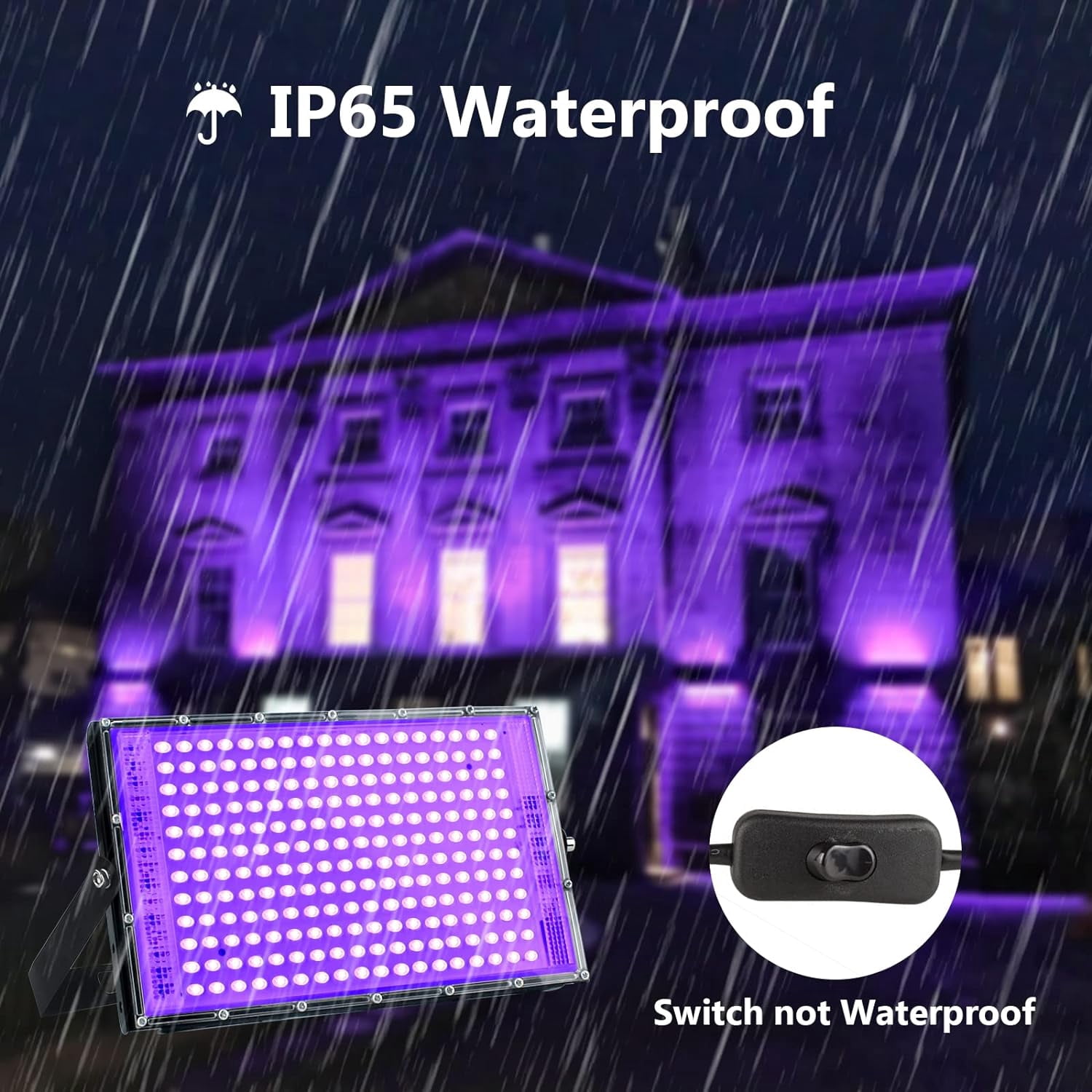 Ouside Waterproof Black UV LED Spotlight, 150W (2 Pack)