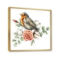 thumbnail image 3 of Cotton Rose and Leaves With Robin Redbreast 36 in x 36 in Framed Painting Canvas Art Print, by Designart, 3 of 5