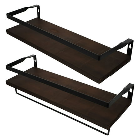 IDEANATEGRATE Hanging Shelves For Bathroom Dark Brown Wooden For Wall Decoration 1 Set 16.5X5.9X5In