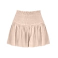 thumbnail image 5 of UDAUDU Womens Linen Shorts Smocked High Waisted 2026 Summer Shorts Trendy Ruffle Wide Leg Short Boho Beach Short Beige M, 5 of 7