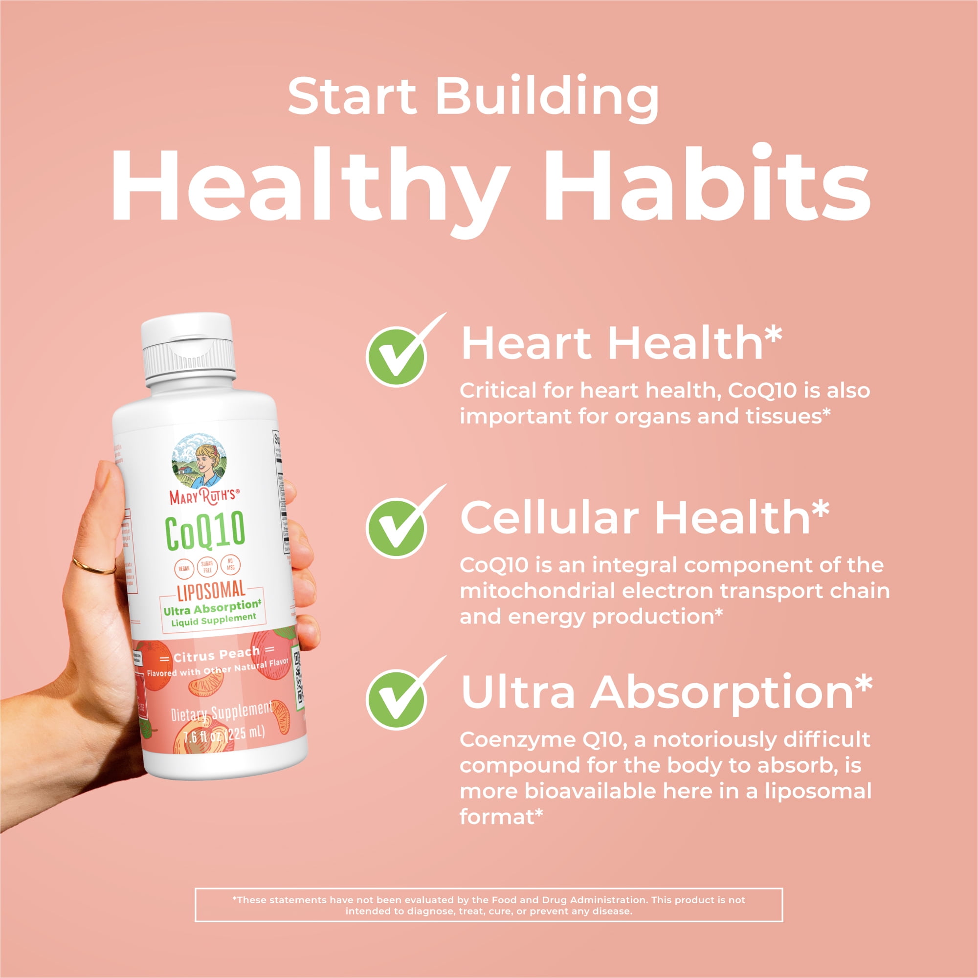 (2 pack) MaryRuth's Liquid Liposomal CoQ10 High Potency Antioxidant Energy Support Vegan Dairy-Free Gluten-Free Citrus Peach Flavor 7.6 fl oz