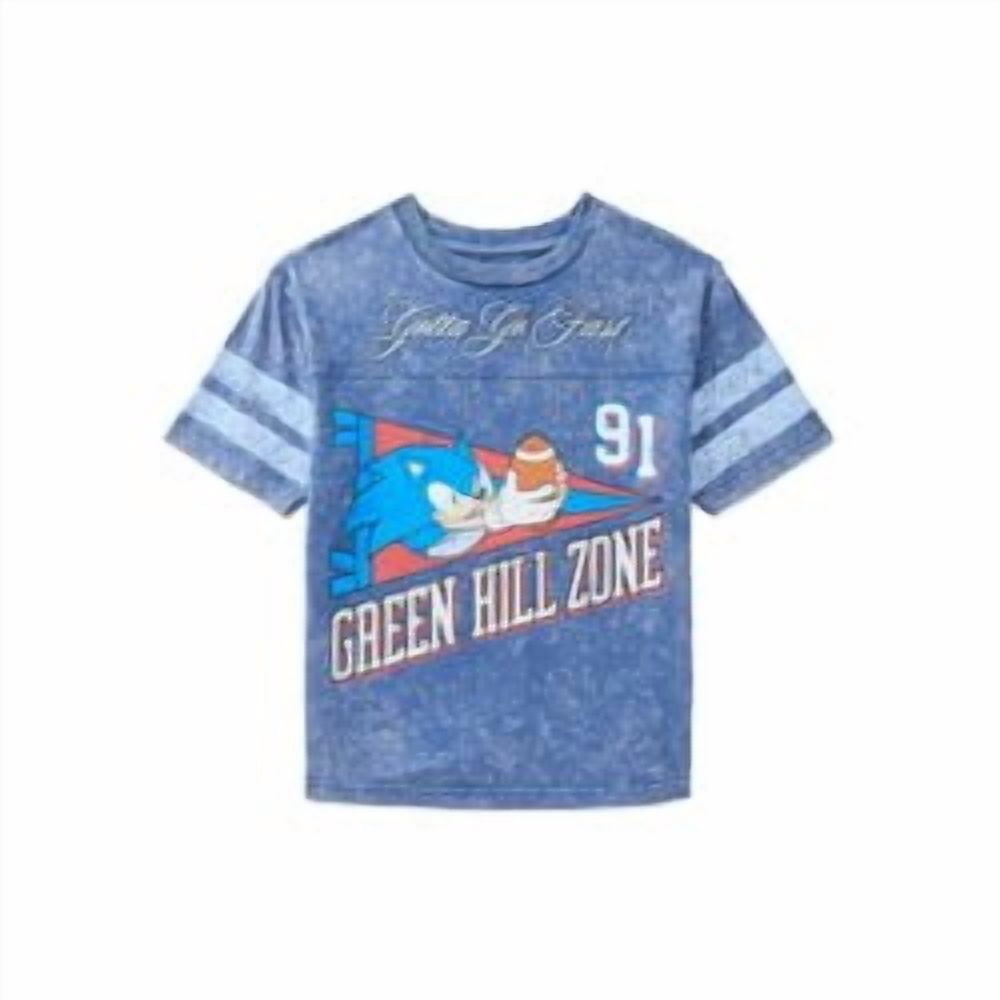 Sonic the Hedgehog Boys Mineral Washed Graphic Football Tee with Short Sleeves, Sizes 4-18