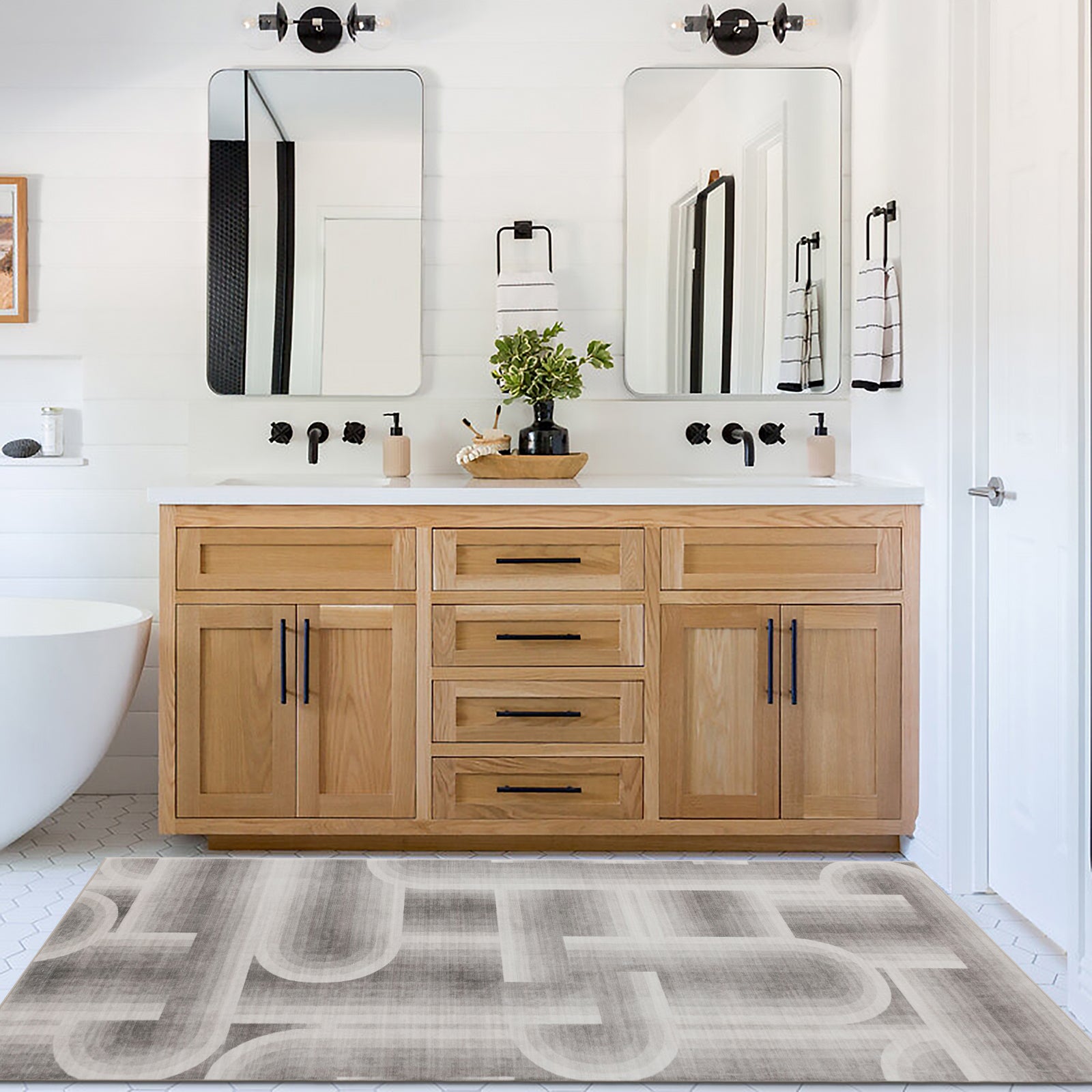 ReaLife Rugs Machine Washable Area Rug Runner - Living Room Bedroom Bathroom Kitchen Entryway Office - Padded Low Pile Stain Resistant Premium - Modern Geometric - Lyra - Beige 2'6" x 6'