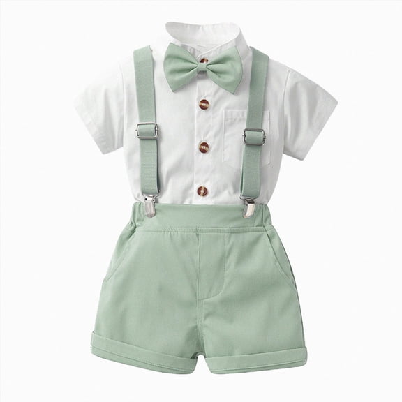 WUANDIXFA Baby Boy Gentleman Suspenders Outfit Infant Formal Wedding Dress Suits Set 9 12 18 24 Months 2-6t Boy Suit Light Green,3-4 Years