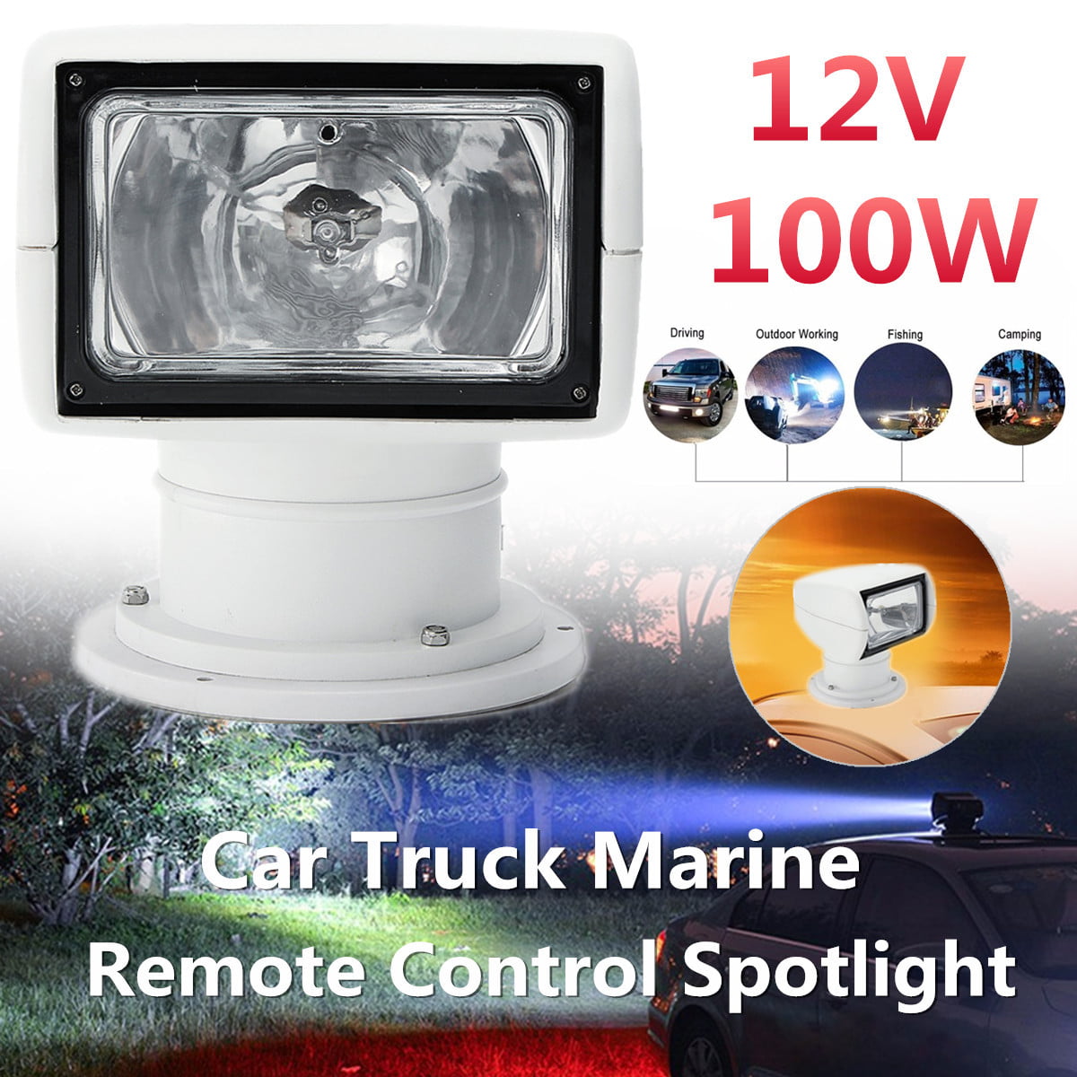 etc 50W 9-24V DC 6500LM 6000K 360 Rotation IP67 Waterproof Truck Car Searchlight Remote Control Tall Type Boat LED Ceiling Light Outdoor Work Lamp with 50000 Hours Life for Yacht Marine Spotlight