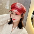 thumbnail image 2 of COCOpeaunt Fashion Unisex PU Leather Military Caps Spring Autumn Sailor Hats for Women Men Black Grey Flat Top Captain Cap Travel Cadet Hat, 2 of 6