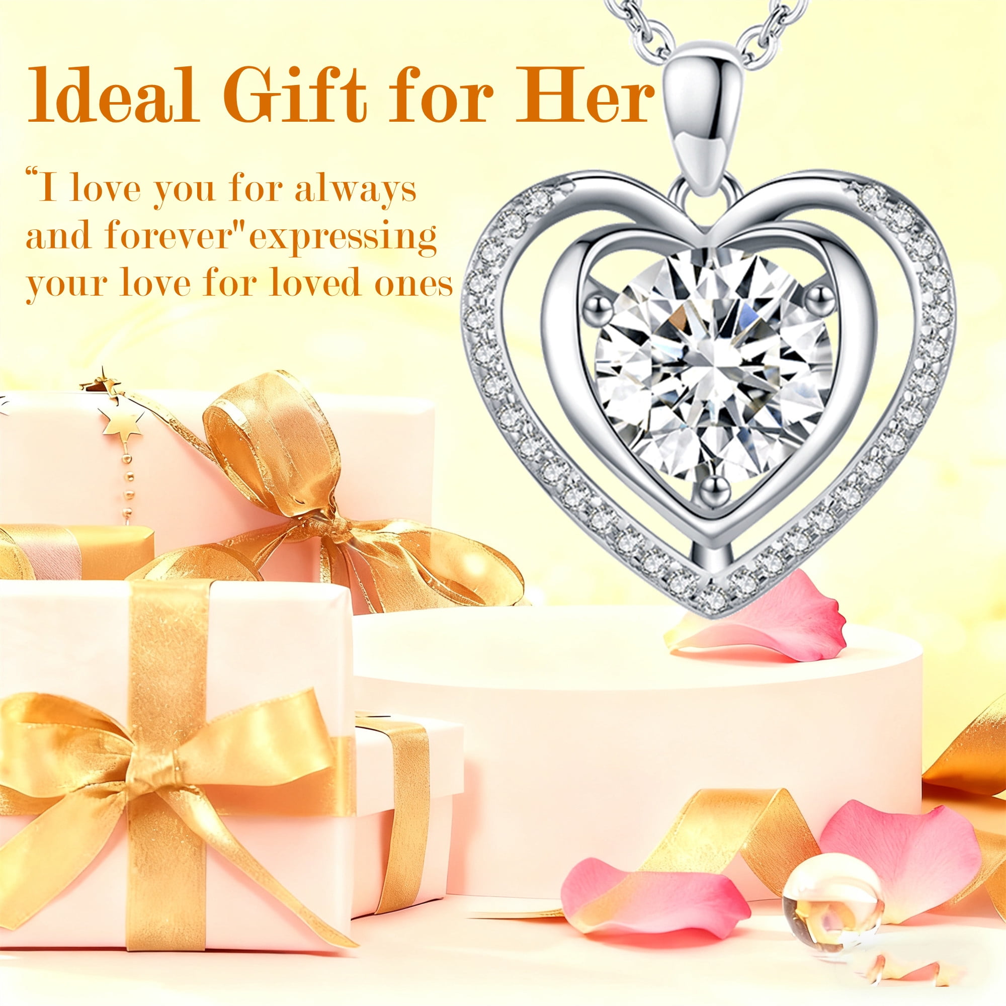 Heart Pendant Necklace for Women , 3CT Moissanite I Love You ,Silver Pendant Jewelry , Anniversary Birthday Christmas Valentine Gifts for Wife, Girlfriend, Daughter, Mom