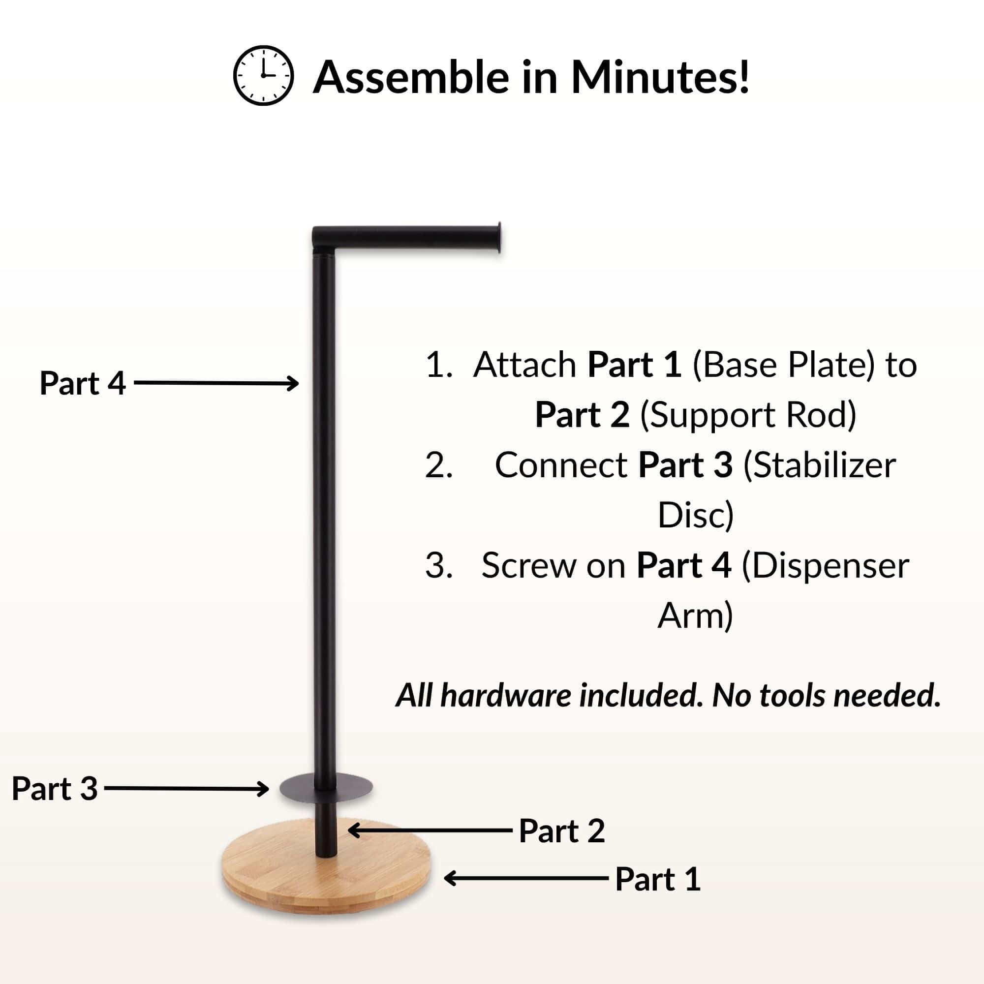Black Freestanding Toilet Paper Holder Stand with Bamboo Base