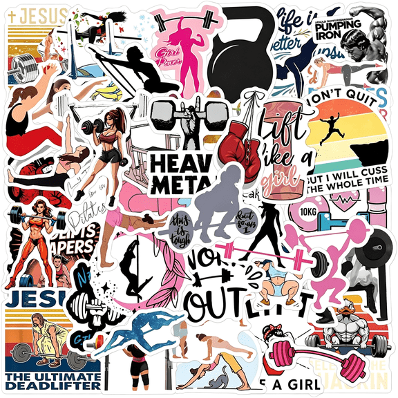 BESTSKY Fitness Motivational Stickers 50Pcs for Workout Gym Water Bottles Luggage Sports&Exercise Inspired Design Waterproof Vinyl Decals for Adults Men Women Cute Cartoon Sticker(Colours)
