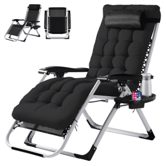Zero Gravity Chair, Reclining Lounge Chair with Cup Holder & Removable Cushion, 440lbs Capacity Foldable Patio Camping Chair