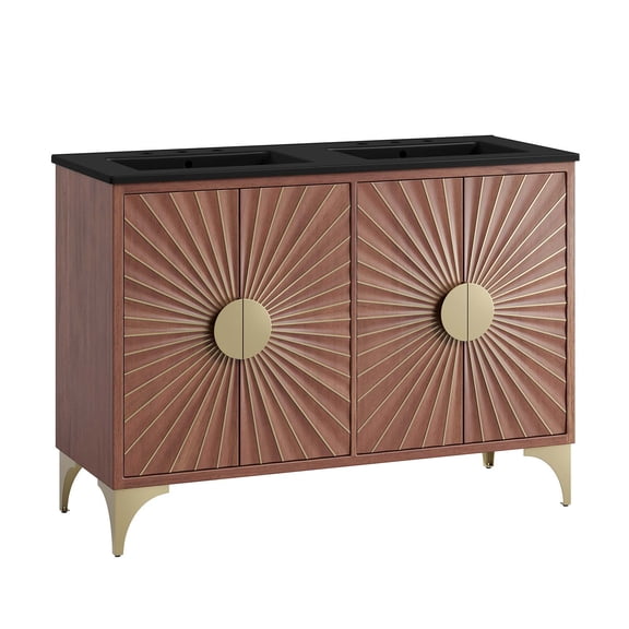 Double Sink Vanity Cabinet, Brown Black, Wood, Hotel Bedroom Bathroom, Modern Contemporary HB34684