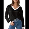 thumbnail image 2 of Blusas de Larga para Mujer, Blusas de Otoño, Camisetas Informales de Cuello en V Suaves y de Gran Tamaño, Ropa de Moda, Conjuntos Negro XXL, 2 of 6